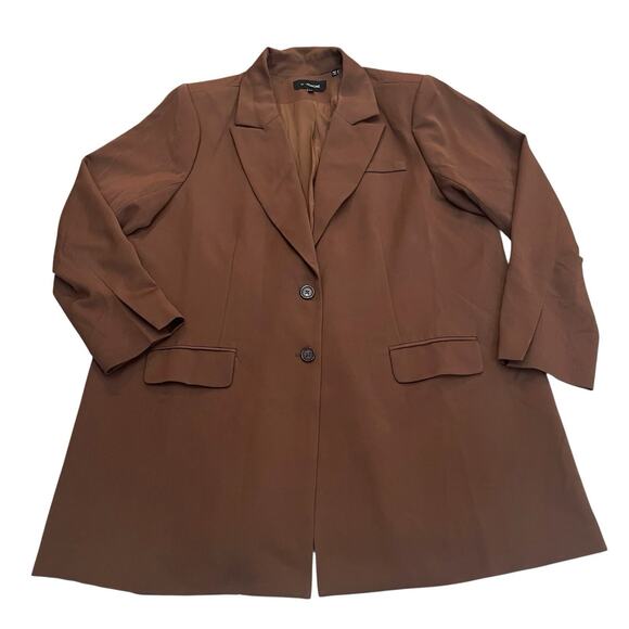 11 Honore Long Blazer Jacket Size 20 Brown Single Breasted Minimalist Career - Picture 1 of 7